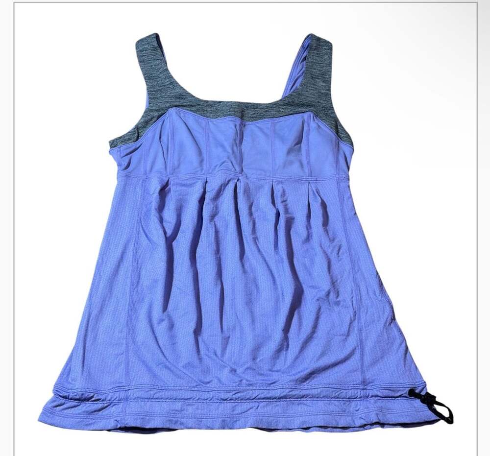 Lululemon Tank Top Size 4 Purple Gray Strappy Criss Cross Back Cinch Hem Shelf